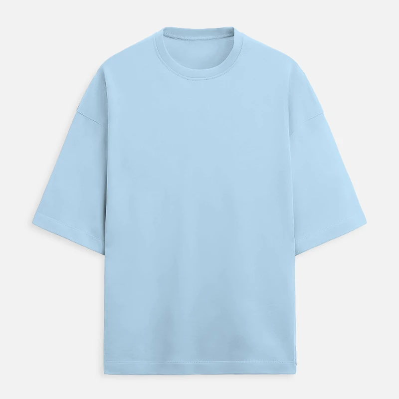 Baby Blue Plain Terry Boxy Oversized Round Neck T-Shirt - 260 GSM Unisex
