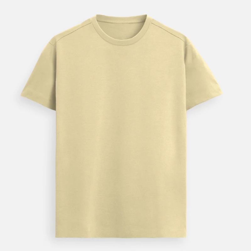 Beige Plain Supima Cotton Round Neck T-Shirt - 160 GSM Unisex Regular Fit