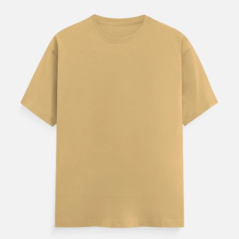 Beige Plain Round Neck T-shirt - Unisex Regular Fit