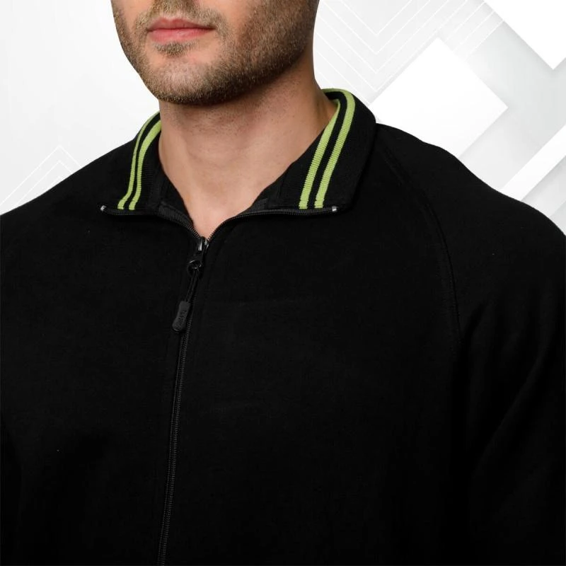 Black And Apple Green Plain Full Zip High Neck Sweatshirt product image