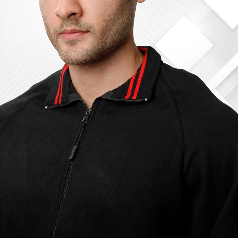 Black And Red Plain Full Zip High Neck Sweatshirt product image