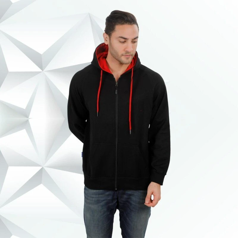 Black And Red Plain Zip Hoodie - Unisex