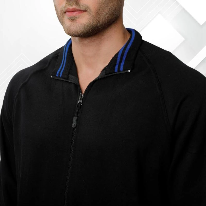 Black And Royal Blue Plain Full Zip High Neck Sweatshirt product image
