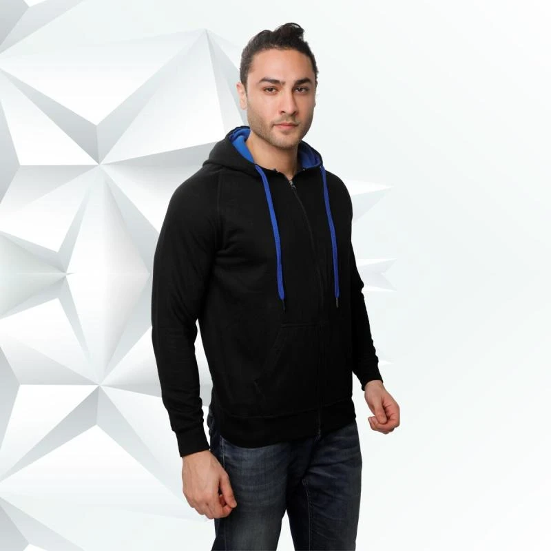 Black And Royal Blue Plain Zip Hoodie product image
