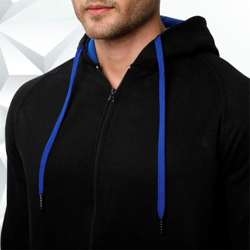 Black And Royal Blue Plain Zip Hoodie product image