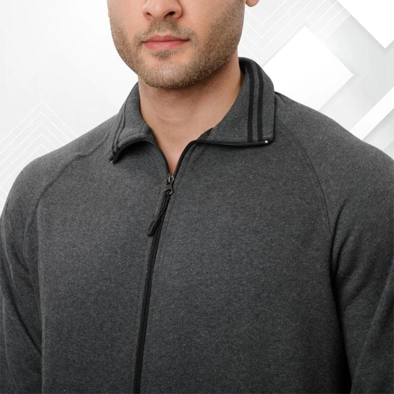 Black Melange And Black Plain Full Zip High Neck Sweatshirt product image