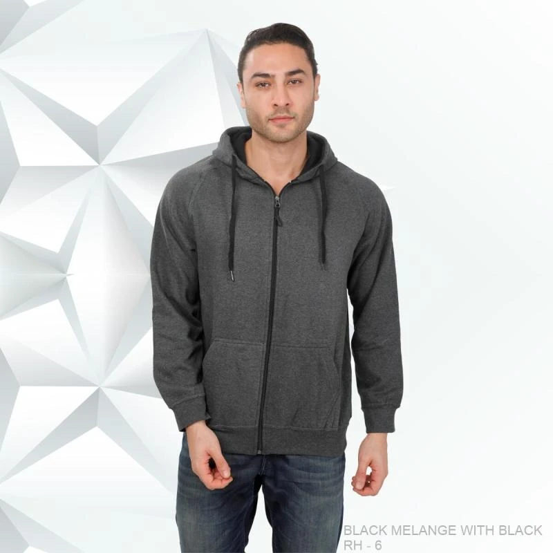 Black Melange And Black Plain Zip Hoodie - Unisex