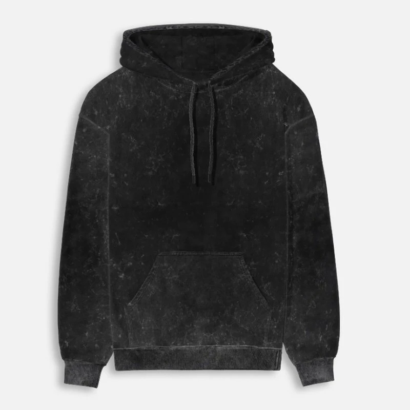 Black Plain Acid Washed Hoodie - Unisex