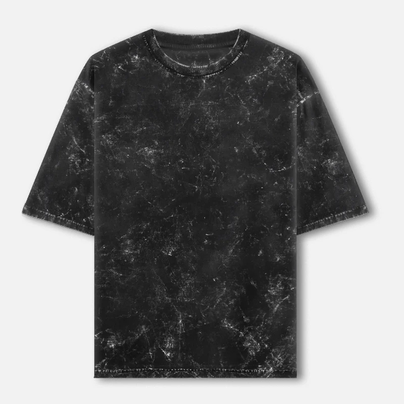 Black Plain Acid Washed Oversized Round Neck T-Shirt - 240 GSM Unisex