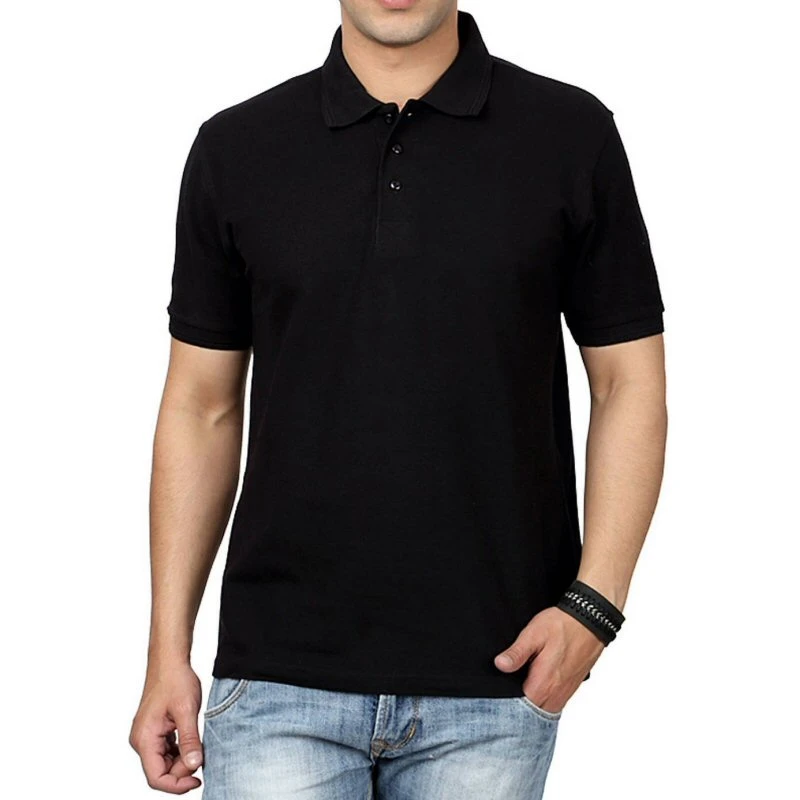 Black Plain Collar Polo T-shirt - 100% Cotton Unisex - 240 GSM