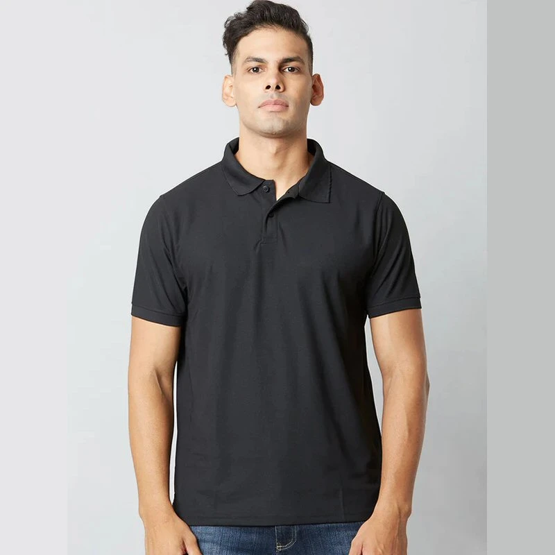 Black Plain Mars Dry Fit Collar Polo T-shirt