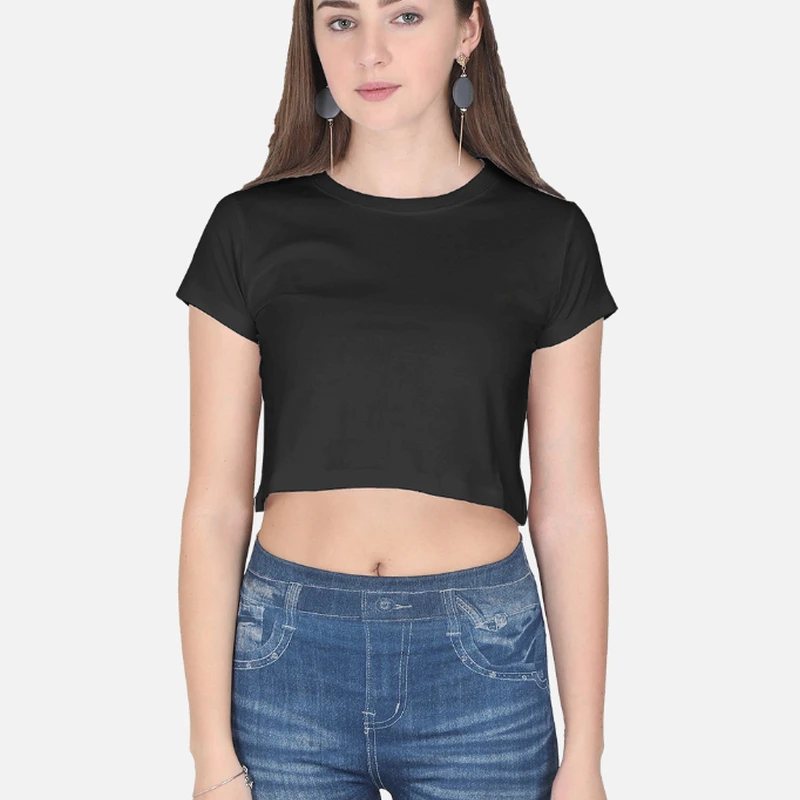 Black Plain Women Crop Top