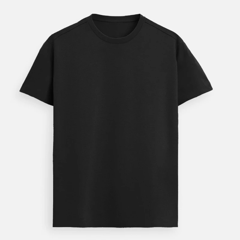 Black Plain Supima Cotton Round Neck T-Shirt - 160 GSM Unisex Regular Fit