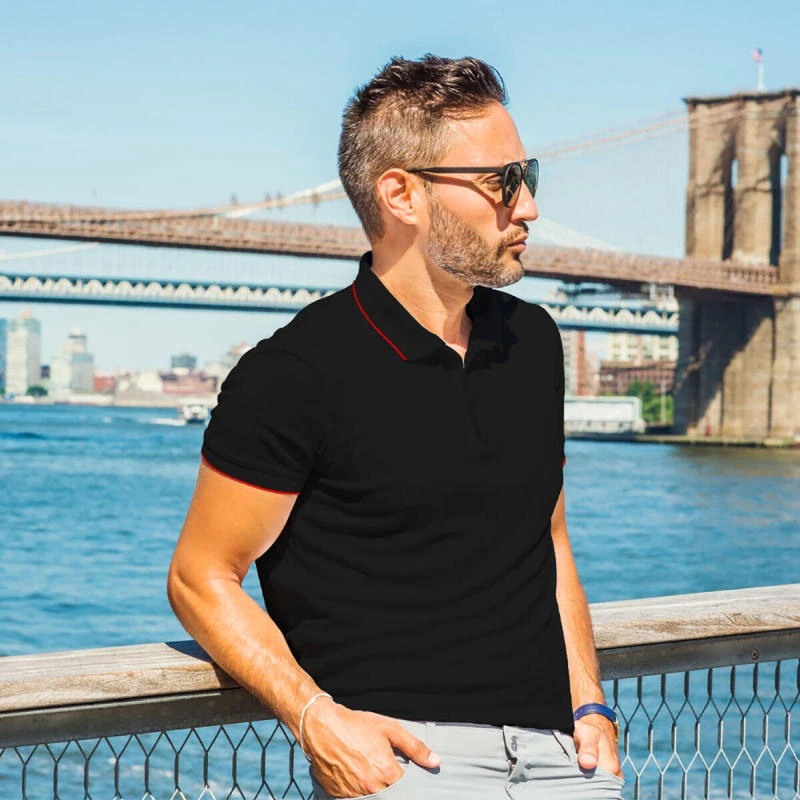 Black With Red Plain Tipping Collar Polo T-shirt - 100% Cotton Unisex - 230 GSM product image
