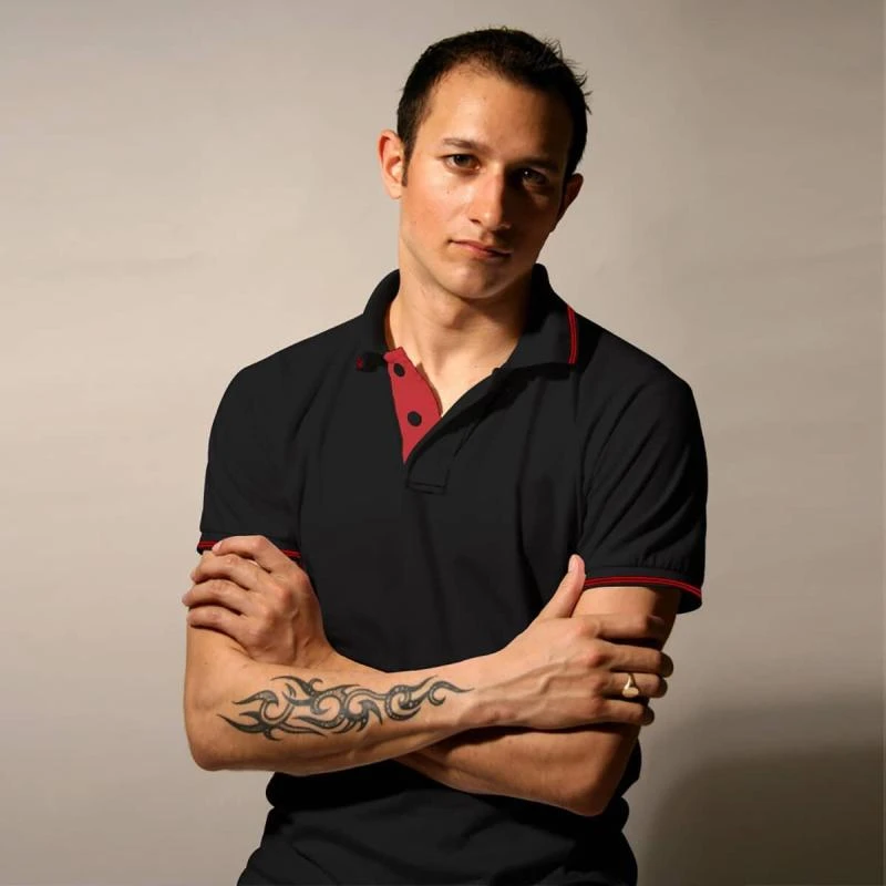 Black With Red Plain Tipping Collar Polo T-shirt - 100% Cotton Unisex - 260 GSM product image