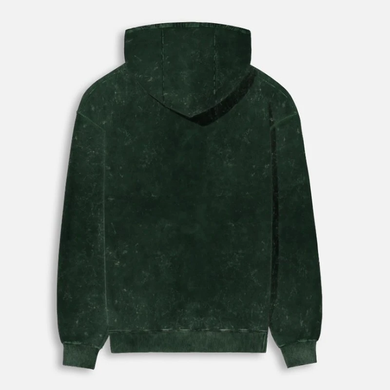 Bottle Green Plain Acid Washed Hoodie product image