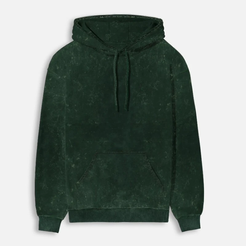 Bottle Green Plain Acid Washed Hoodie - Unisex
