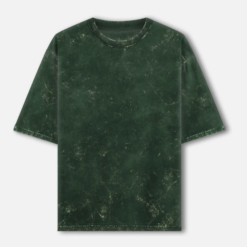 Bottle Green Plain Acid Washed Oversized Round Neck T-Shirt - 240 GSM Unisex