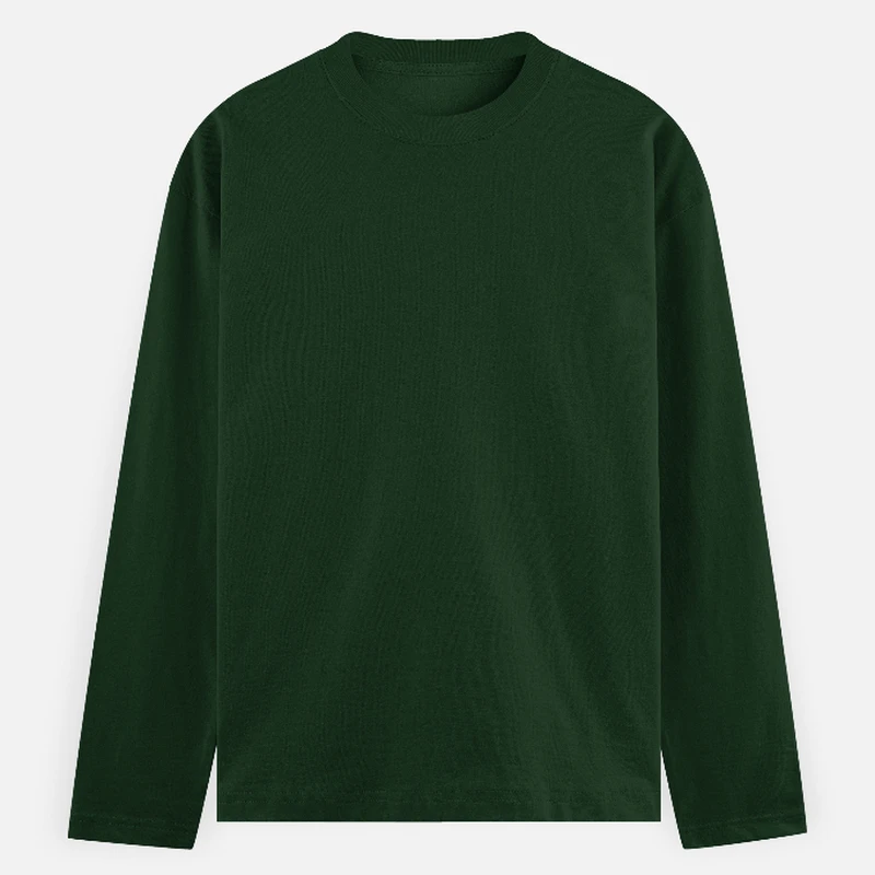 Bottle Green Plain Full Sleeve Round Neck T-shirt