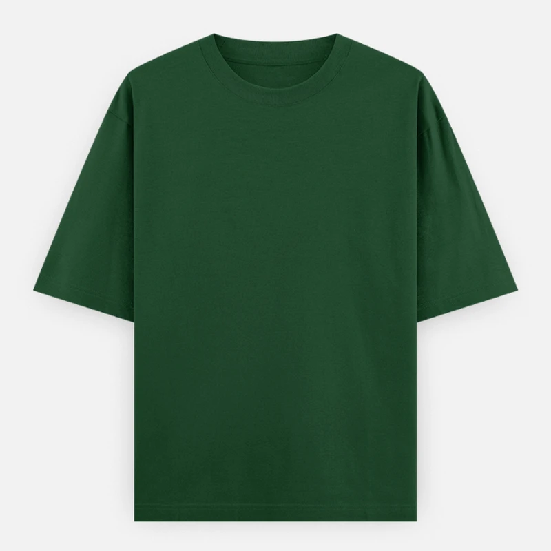 Bottle Green Plain Oversized Round Neck T-Shirt - 240 GSM Unisex