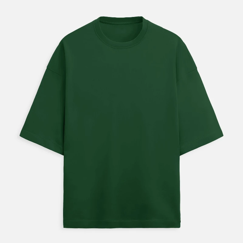 Bottle Green Plain Terry Boxy Oversized Round Neck T-Shirt - 260 GSM Unisex