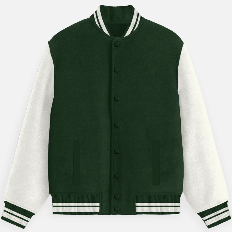 Bottle Green Plain Varsity Jacket - Unisex