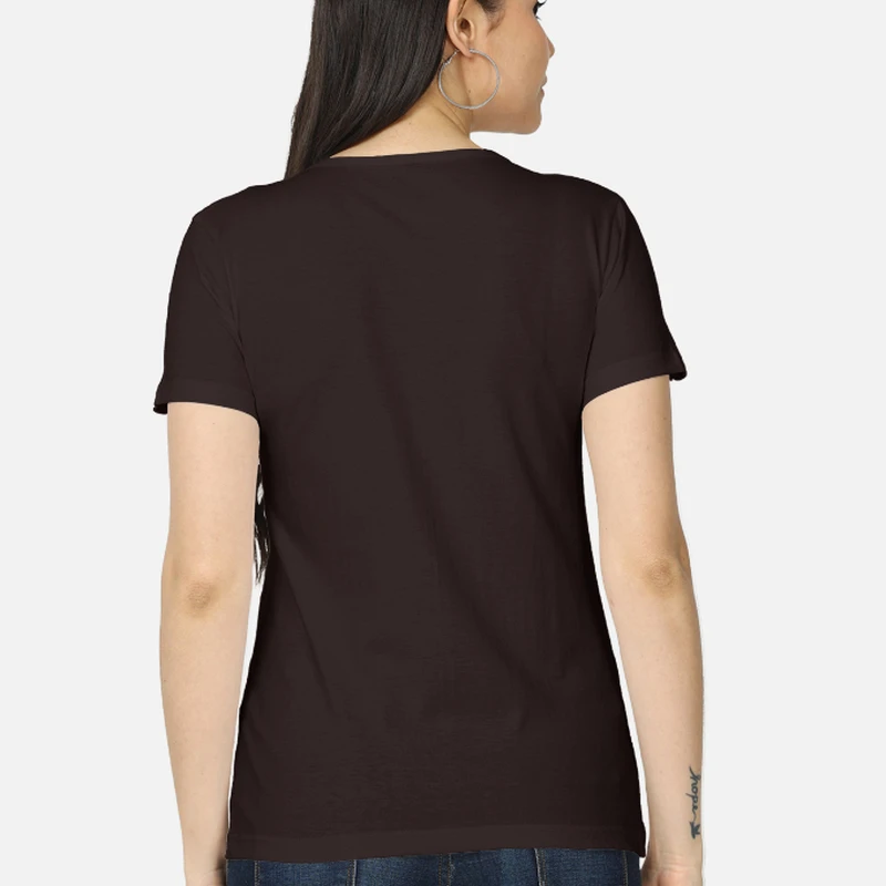 Coffee Brown Plain Women Round Neck T-shirt product image