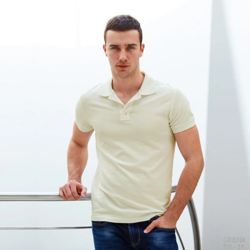 Cream Plain Collar Polo T-shirt - 100% Cotton Unisex - 260 GSM