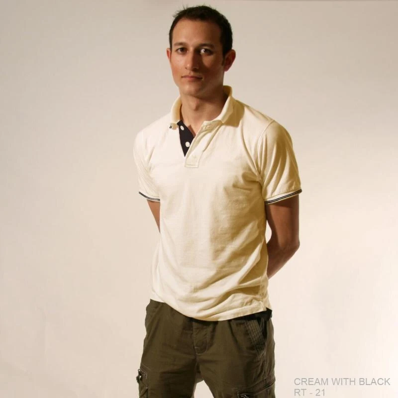 Cream With Black Plain Tipping Collar Polo T-shirt - 100% Cotton Unisex - 260 GSM