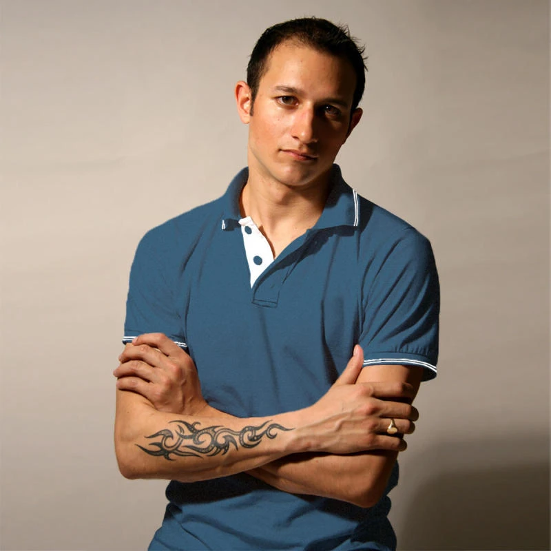 Denim With White Plain Tipping Collar Polo T-shirt - 100% Cotton Unisex - 260 GSM product image
