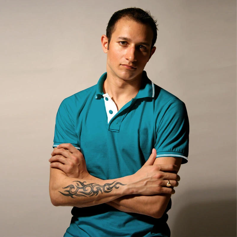 Electric Blue With White Plain Tipping Collar Polo T-shirt - 100% Cotton Unisex - 260 GSM product image