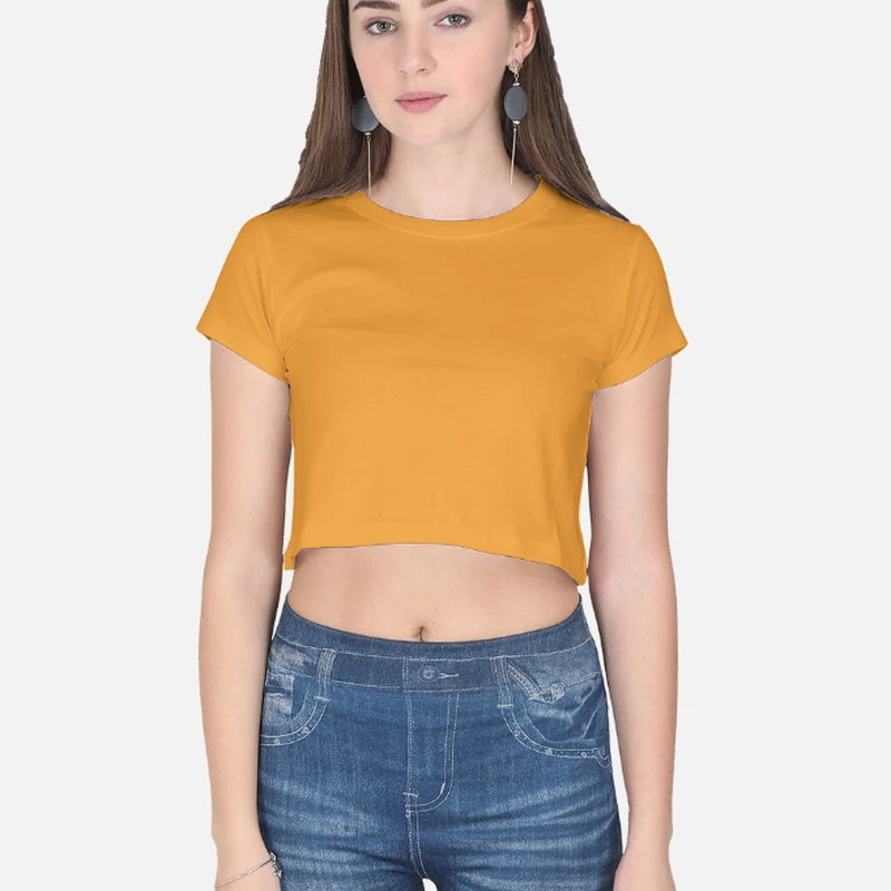 Golden Yellow Plain Women Crop Top