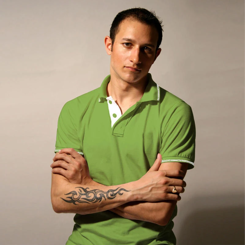 Green Apple With White Plain Tipping Collar Polo T-shirt - 100% Cotton Unisex - 260 GSM product image