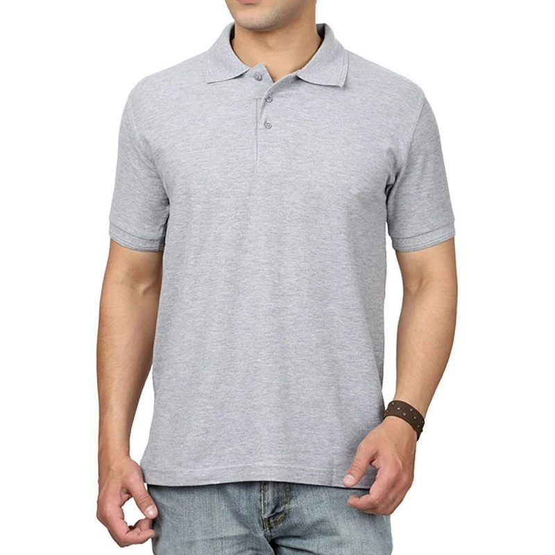 Grey Melange Plain Collar Polo T-shirt - 100% Cotton Unisex - 240 GSM
