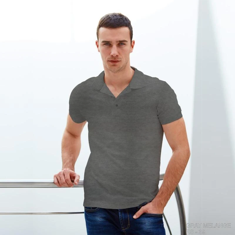 Grey Melange Plain Collar Polo T-shirt - 100% Cotton Unisex - 260 GSM