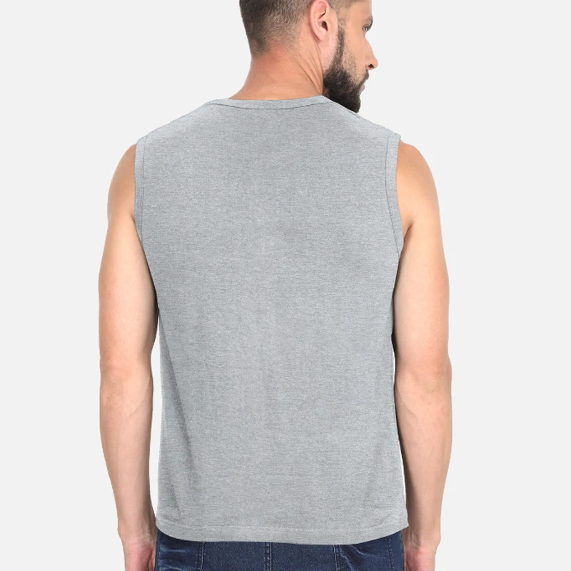 Grey Melange Plain Sleeveless T-shirt product image