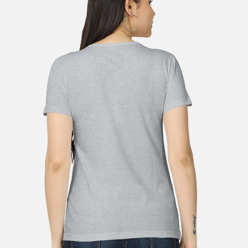 Grey Melange Plain Women Round Neck T-shirt product image