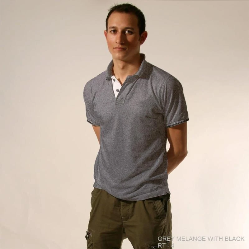 Grey Melange With Black Plain Tipping Collar Polo T-shirt - 100% Cotton Unisex - 260 GSM