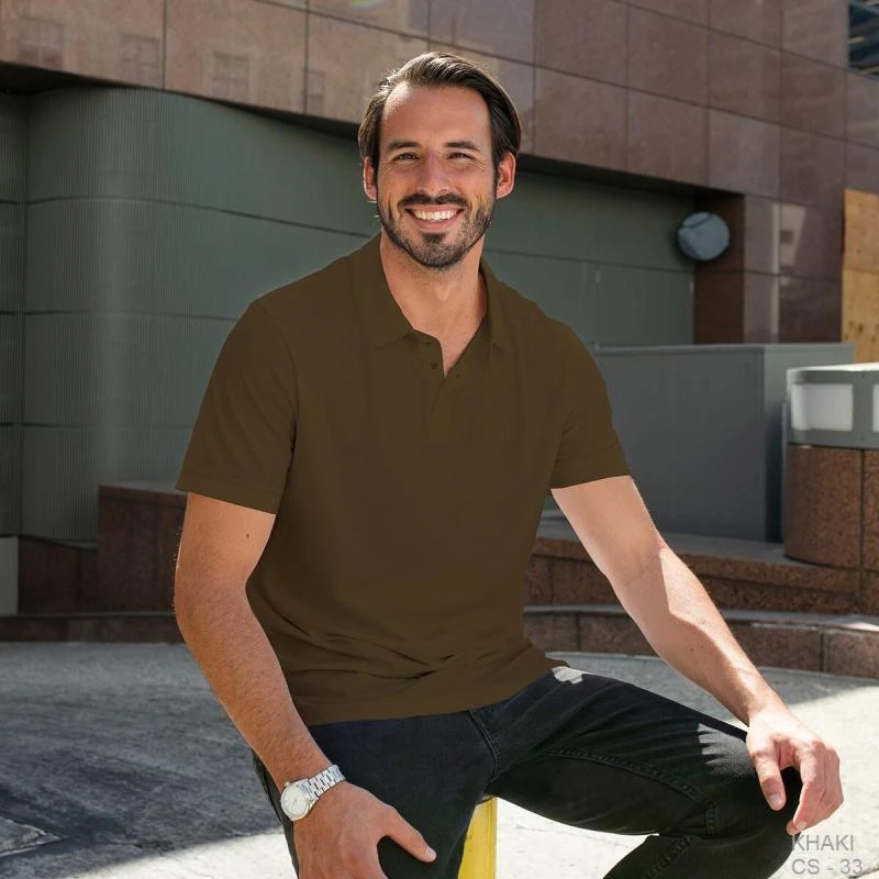 Khaki Plain Collar Polo T-shirt - 100% Cotton Unisex - 230 GSM