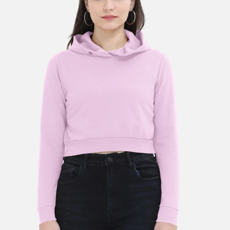 Lavender Plain Women Crop Hoodie