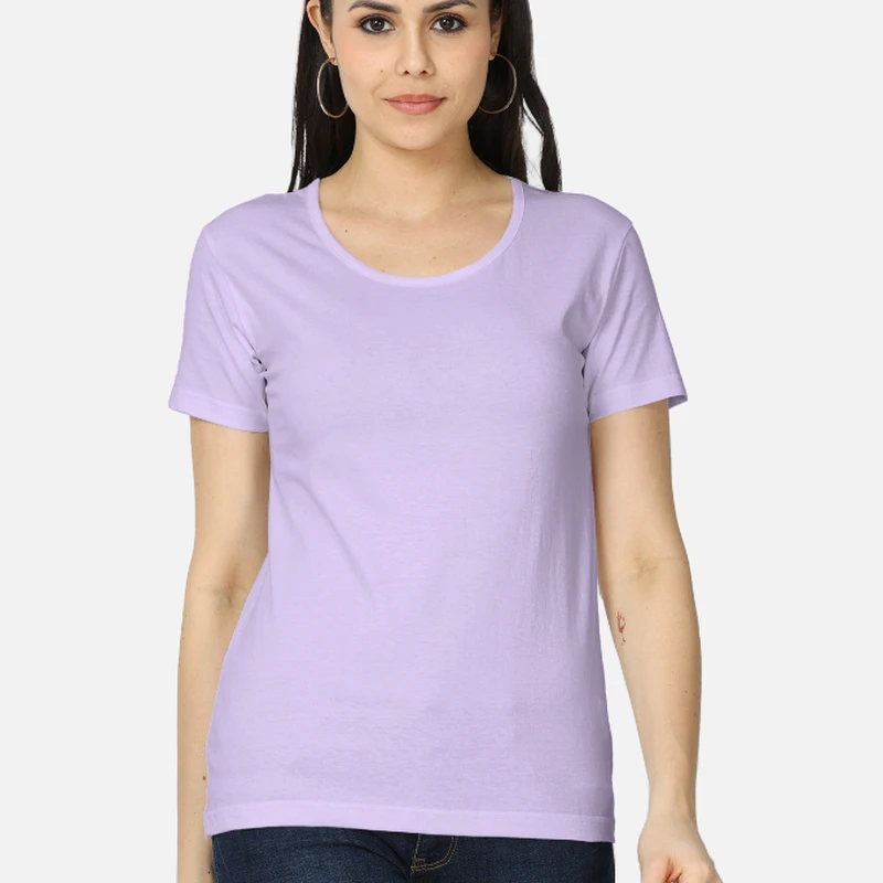 Lavender Plain Women Round Neck T-shirt