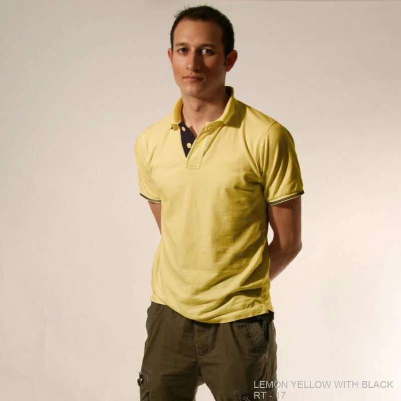 Lemon Yellow With Black Plain Tipping Collar Polo T-shirt - 100% Cotton Unisex - 260 GSM