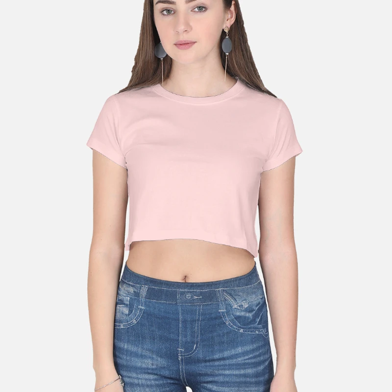 Light Baby Pink Plain Women Crop Top