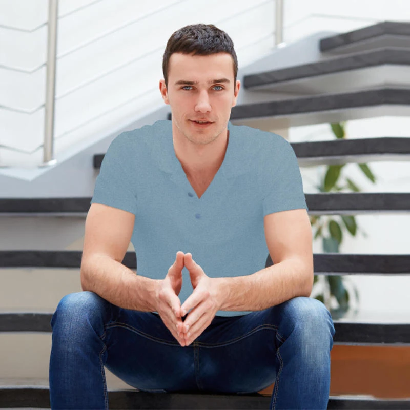 Light Denim Plain Collar Polo T-shirt - 100% Cotton Unisex - 260 GSM product image