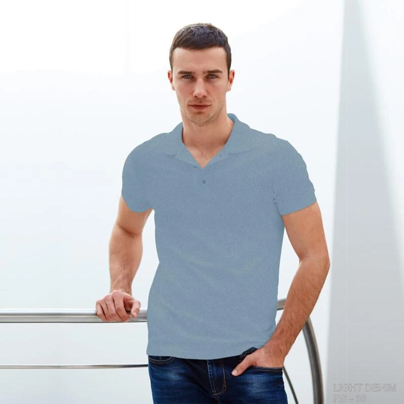 Light Denim Plain Collar Polo T-shirt - 100% Cotton Unisex - 260 GSM
