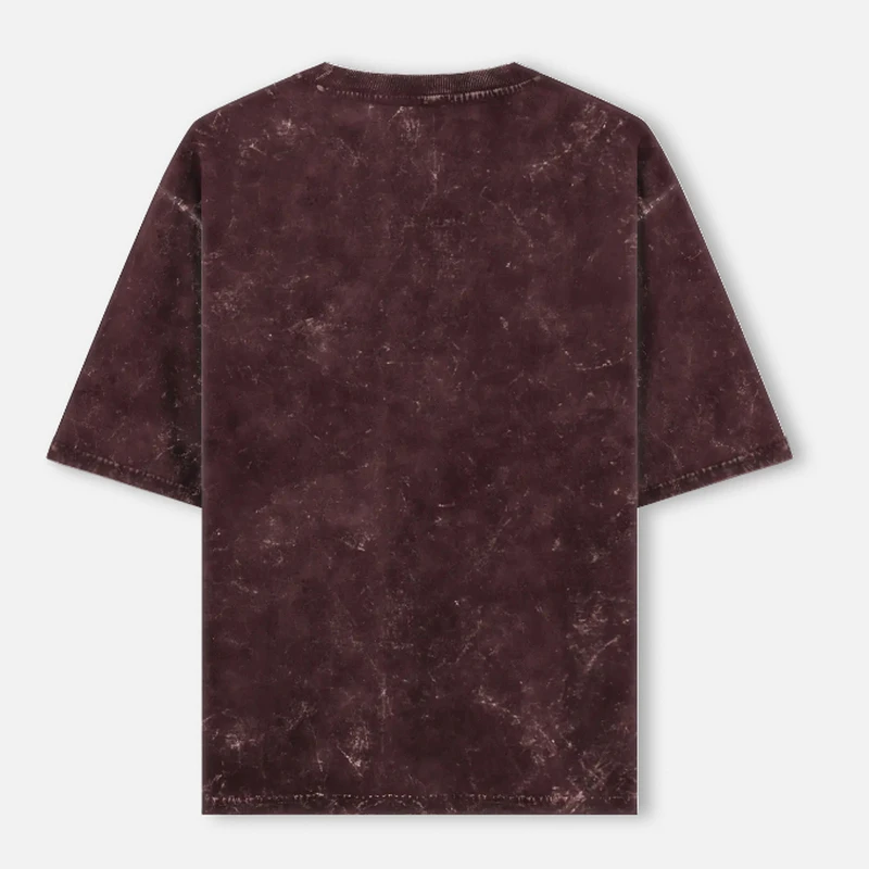 Maroon Plain Acid Washed Oversized Round Neck T-Shirt product image