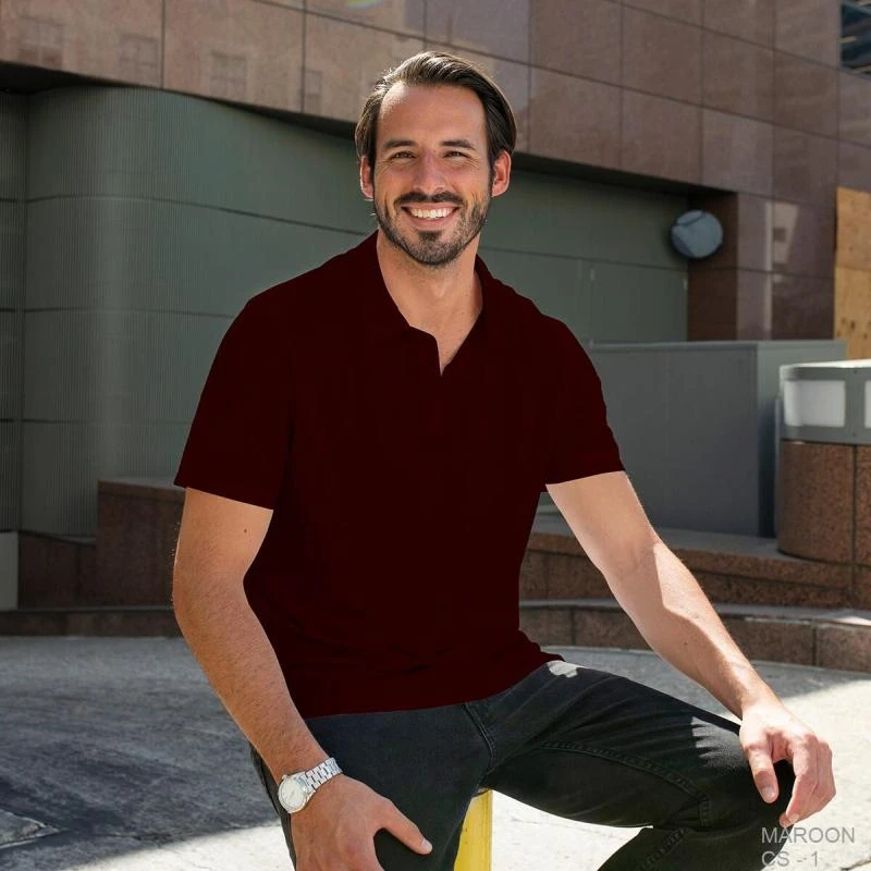 Maroon Plain Collar Polo T-shirt - 100% Cotton Unisex - 230 GSM