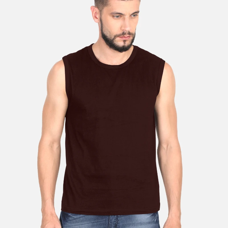 Maroon Plain Sleeveless T-shirt