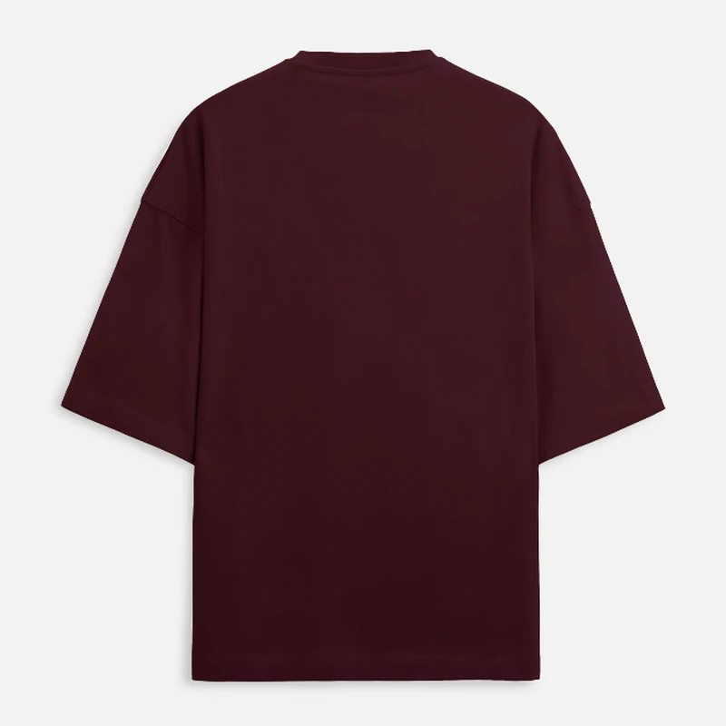 Maroon Plain Terry Boxy Oversized Round Neck T-Shirt product image