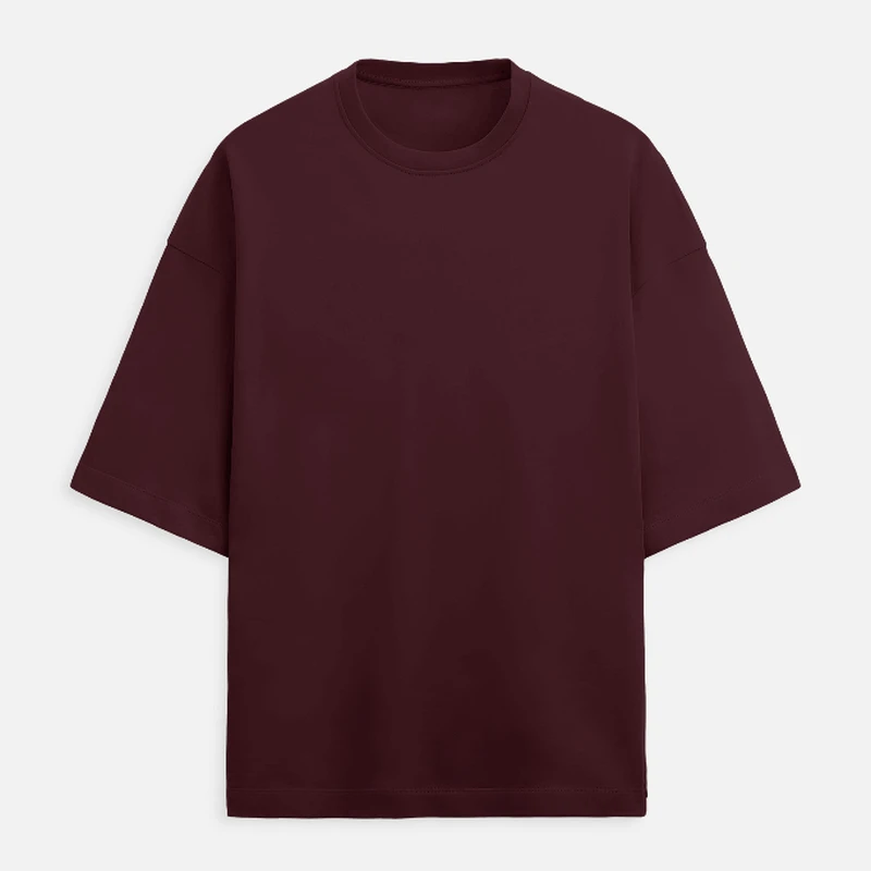 Maroon Plain Terry Boxy Oversized Round Neck T-Shirt - 260 GSM Unisex